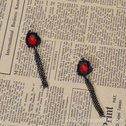 New Design Of Earrings Red Stones Lace Tassel Earring